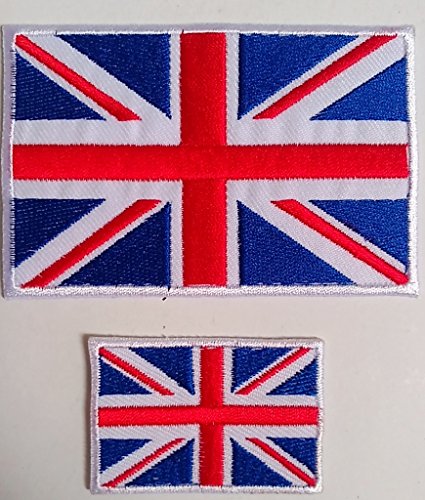 B2SEE Union Jack Aufnäher Aufbügler Bügelbilder Sticker Applikation Iron on Patches für Jacken Jeans Stoff Kleidung Kleider Flaggen Fahnen zum aufbügeln 2 er Set ca 8 cm + ca 4,5 cm von B2SEE