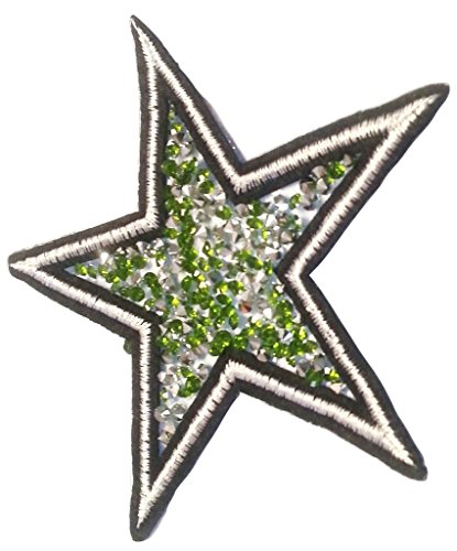 Glitzer Strass Stern Aufnäher Stern Bügelbild Aufbügler Iron on Patches Applikationen mit Glitzer Strass Sterne zum aufbügeln " Strass - Stern grün 10 cm " von B2SEE