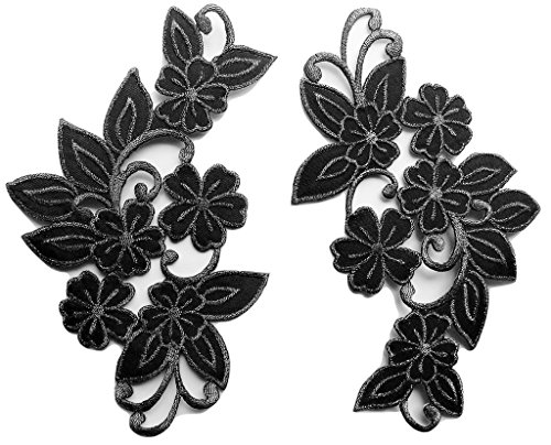 Iron on Bügel Blumen Aufnäher Aufbügler Patches Flicken Sticker Bügelbilder Applikation groß Set Kleidung Blume 15 cm 2 Stk schwarz silber je 18 x 9 cm von B2SEE