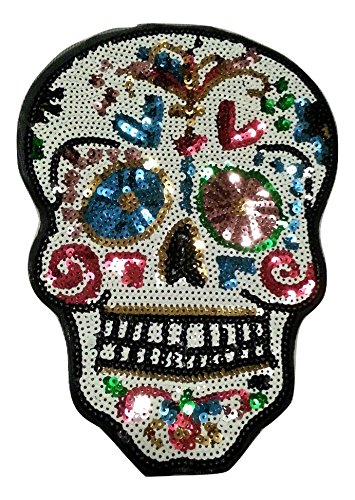 B2SEE Pailletten Strass Glitzer Skull Aufnäher Patches groß Skull für Jacken Aufbügler zum aufbügeln Glitzer Skull 28 x 20 cm “ von B2SEE