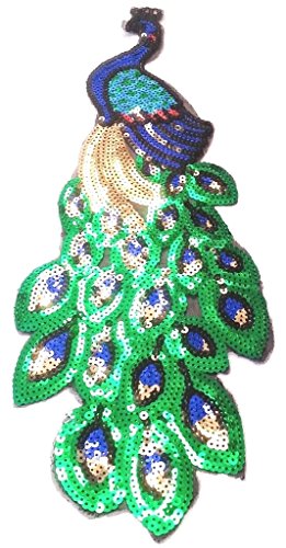 Strass Glitzer Pfau Aufnäher groß Patches Applikation Aufnäher mit Pailletten Glitzer für Frauen Kleider zum aufnähen " Gltzer Pfau 40 x 16 cm gross " von B2SEE