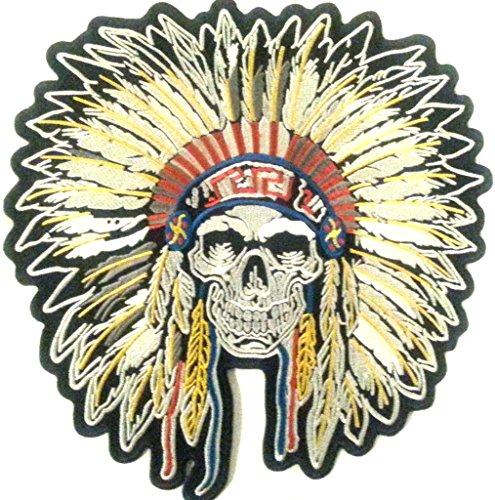 Bügel Iron on Indianer Skull Patch-Aufnäher-Applikation-Patches-Sticker-Ei groß Jeans-Jacke-n Indianer Skull Totenkopf 24 x24 cm von B2SEE