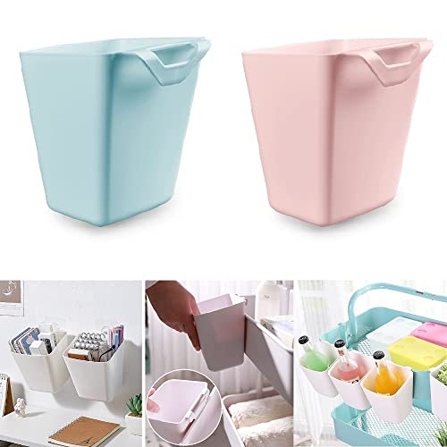 2-Pcs hängender Becherhalter, Trolley Korb Aufbewahrungswand Organizer, Pflanzenbehälter, Aufbewahrungseimer, Pflanzgefäße/Pflanzentopf oder Make Up Stifthalter für Home Office Küche (Blau+Rosa) von BAAQII