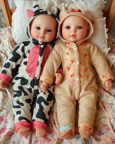 BABESIDE 17 Zoll Baby Puppen Zwillinge Mädchen Junge mit Kleidung - Reborn Baby Puppe 2 Babys - Reborn Puppen Lebensecht Real Realistische Puppen Mit Braun Augen von BABESIDE