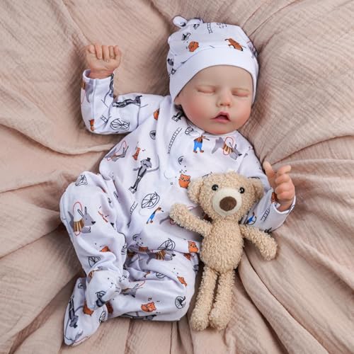 BABESIDE Lebensechte Babypuppen Junge, 17 Zoll Realistische Reborn Puppe Neugeborenes echtes Baby, weiches Vinyl, Reborn Baby Puppen mit Kleidung und Spielzeug, Geschenk für Kinder ab 3 Jahren von BABESIDE