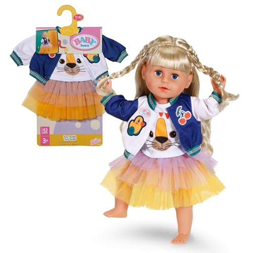 BABY born Tutu-Outfit - Mit Buntem Tutu-Rock, T-Shirt & Jacke im College-Stil - Hochwertiges Puppenzubehör - Kleidung geeignet für Puppen der Größe 43 cm BABY born Tutu-Outfit - Mit Buntem Tutu-Rock, T-Shirt & Jacke im College-Stil - Hochwertiges Puppenzubehör - Kleidung geeignet für Puppen der Größe 43 cm von BABY Born