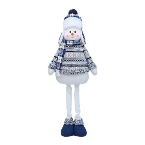 BABYVIVA Blaue Weihnachts Schneemann Dekoration Mit Warmer Mütze Und Schal Plüschstoff Teleskopischer Schneemann Stehende Figur von BABYVIVA