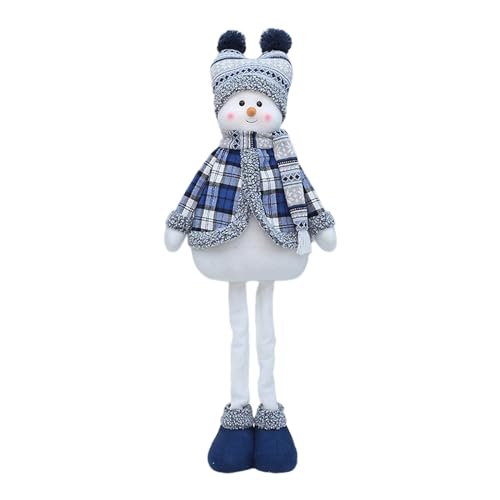 BABYVIVA Blaue Weihnachts Schneemann Dekoration Mit Warmer Mütze Und Schal Plüschstoff Teleskopischer Schneemann Stehende Figur von BABYVIVA