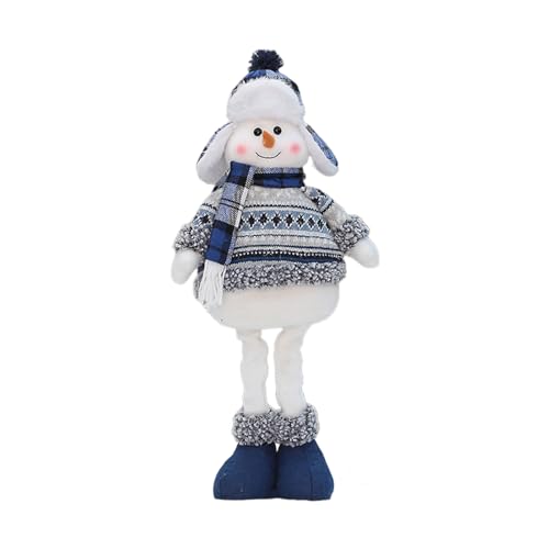 BABYVIVA Blaue Weihnachts Schneemann Dekoration Mit Warmer Mütze Und Schal Plüschstoff Teleskopischer Schneemann Stehende Figur von BABYVIVA