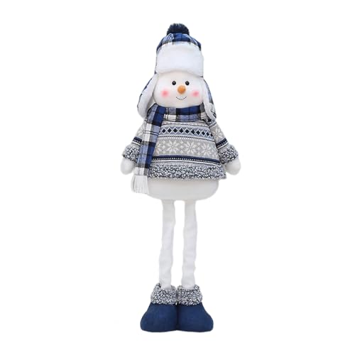 BABYVIVA Blaue Weihnachts Schneemann Dekoration Mit Warmer Mütze Und Schal Plüschstoff Teleskopischer Schneemann Stehende Figur von BABYVIVA