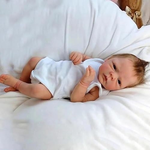 BABYVIVA Puppe mit Strampler Junge mit offenen Augen Handgemachte weiße Haut Neugeborener Junge/Mädchen in Kleidung Silikonpuppe für Child von BABYVIVA