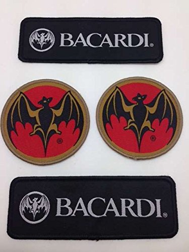 BACARDI 4X Aufnäher/Aufbügler 12,5x4,5cm - schwarz 2 Stück 7cm rund - rot 2 Stück von BACARDI