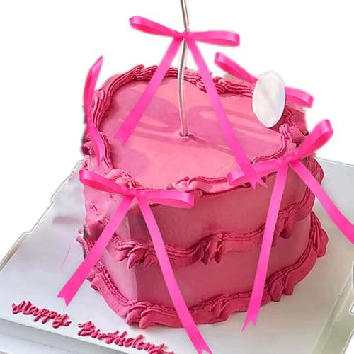 Heiße rosa Schleife Tortenaufleger Schleife Knoten Bänder Schleife Torte Dessert Picks für Dekorationen Braut Babydusche Geburtstag Hochzeit von BACH AND BOUJEE