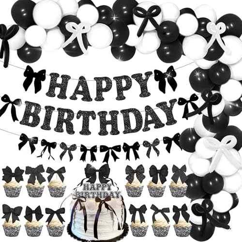 Schwarze Schleife Geburtstag Banner Schleife Geburtstag Kuchen Cupcake Dekor Bowknot Ribbon Banner Geburtstag Banner Party Bogen Geburtstag Party Bogen Party Dekorationen von BACH AND BOUJEE