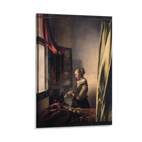 Johannes Vermeer Girl Reading A Letter at An Open Window Leinwand Wand Dekoration Leinwanddruck - Ölgemälde Reproduktion - Kunstdruck - Leinwand Bilder - Wandkunst von BACION