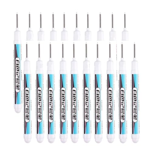 BADIKA Federkopfmarkierer Deep Hole Long Nib Scriber 20 Teile/Satz Fliesen Boden Fliesen Marker Stift Lange Kopf Marker Holz Badezimmer Wasserdicht Tiefe Loch Oiliness Holz Glas Metall(20pcs White) von BADIKA