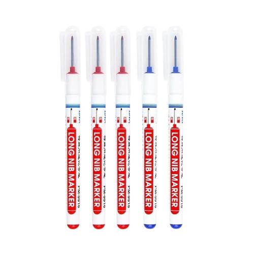 BADIKA Federkopfmarkierer Deep Hole Long Nib Scriber 5/2 Teile/Satz Lange Nase Marker Perforieren 20mm Tiefe Loch Lange Kopf Spitze Marker for Metall Wasserdicht Bad Holzbearbeitung(3red 2blue) von BADIKA