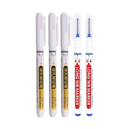 BADIKA Federkopfmarkierer Deep Hole Long Nib Scriber 5/2 Teile/Satz Lange Nase Marker Perforieren 20mm Tiefe Loch Lange Kopf Spitze Marker for Metall Wasserdicht Bad Holzbearbeitung(3white 2blue) von BADIKA