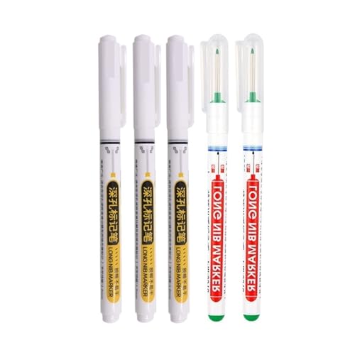 BADIKA Federkopfmarkierer Deep Hole Long Nib Scriber 5/2 Teile/Satz Lange Nase Marker Perforieren 20mm Tiefe Loch Lange Kopf Spitze Marker for Metall Wasserdicht Bad Holzbearbeitung(3white 2green) von BADIKA