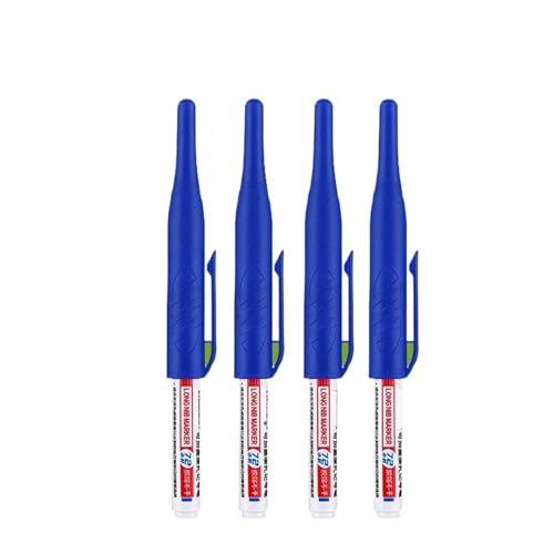 Federkopfmarkierer Deep Hole Long Nib Scriber 32mm Wasserdicht Lange Spitze Zimmermann Stift Kopf Tief Loch Marker Stifte Schwarz/Blau/Rot Tinte for holzbearbeitung Hand Werkzeuge Großhandel(4pcs blue von BADIKA