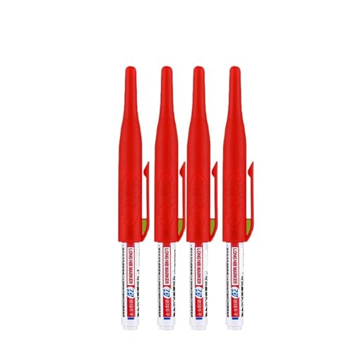 Federkopfmarkierer Deep Hole Long Nib Scriber 32mm Wasserdicht Lange Spitze Zimmermann Stift Kopf Tief Loch Marker Stifte Schwarz/Blau/Rot Tinte for holzbearbeitung Hand Werkzeuge Großhandel(4pcs red von BADIKA