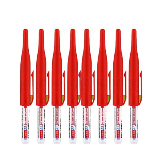 Federkopfmarkierer Deep Hole Long Nib Scriber 32mm Wasserdicht Lange Spitze Zimmermann Stift Kopf Tief Loch Marker Stifte Schwarz/Blau/Rot Tinte for holzbearbeitung Hand Werkzeuge Großhandel(8pcs red von BADIKA