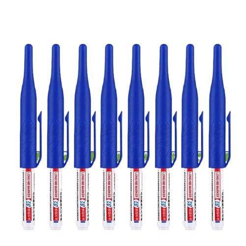 Federkopfmarkierer Deep Hole Long Nib Scriber 32mm Wasserdicht Lange Spitze Zimmermann Stift Kopf Tief Loch Marker Stifte Schwarz/Blau/Rot Tinte for holzbearbeitung Hand Werkzeuge Großhandel(8pcs blue von BADIKA