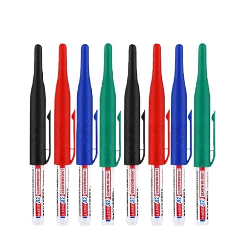 Federkopfmarkierer Deep Hole Long Nib Scriber 32mm Wasserdicht Lange Spitze Zimmermann Stift Kopf Tief Loch Marker Stifte Schwarz/Blau/Rot Tinte for holzbearbeitung Hand Werkzeuge Großhandel(Mix 8pcs) von BADIKA