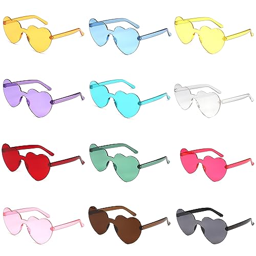 BAERTMY Herz Sonnenbrille Herzbrille Bunt Party Brillen Sets Herzförmige Randlose Brille Lustige Partybrillen für Hochzeit Geburtstag Strand Party Foto Requisiten(12 Stück) von BAERTMY