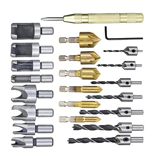 23pcs Lochbohrbit Set, Edelstahl -Messing -Countersink -Bohrbit -Kit mit 3/8 -Zoll -Runden -Schaft für Holzbearbeitung, Elektrobohrer, Handbohrer und Tischbohranwendungen 23pcs Lochbohrbit Set, Edelstahl -Messing -Countersink -Bohrbit -Kit mit 3/8 -Zoll -Runden -Schaft für Holzbearbeitung, Elektrobohrer, Handbohrer und Tischbohranwendungen von BAFOVY