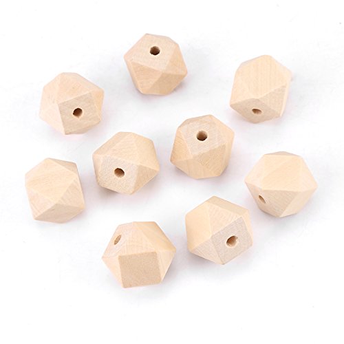 50 Stück Facettierte Holzperlen, Unlackierte Natürliche Holzfarbe, Bastelperlen mit Holzmaserung, DIY-Zubehör für Handwerker, 20 Mm von BAFOVY