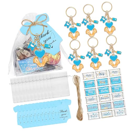 BAHJKASD 6/20pcs Baby Feet Keychains Metall Schlüsselbund Set Mit Wickelaufkleber Kordelstring Tasche Und Danke Etikett Für Babypartys von BAHJKASD