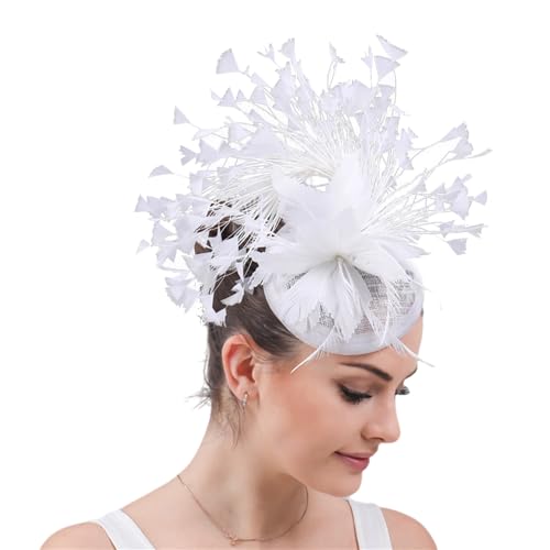 BAHJKASD Sinamay Fascinator Gefiederter Blumen Zylinder Mit Haarspange Cocktail Party Tüllhut 1920er Jahre Kostüm Flapper Kopfbedeckung von BAHJKASD