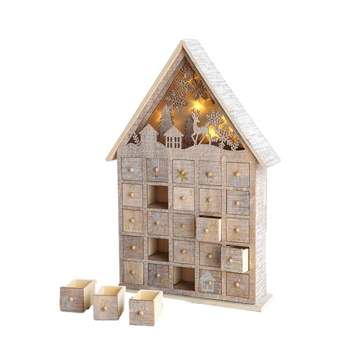 Holz Adventskalender Mit LED Licht LED Beleuchteter Holz Adventskalender Mit 24 Schubladen Für Weihnachts Countdowns von BAHJKASD