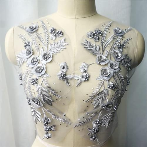 2PCS weiß schwarz Spitze Stoff 3D Blume Quaste Perlen Strass bestickt Hochzeitskleid Applikationen Nähen Patch für Kleid DIY Dekor von BAICO