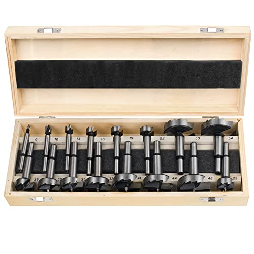 Forstnerbohrer Set 16tlg für Holz - BAIDETS Forstner Bohrer Satz, Holzbohrer Set Ø6-54mm, Forstner Bits mit Rundschaft, Bohraufsätze, Zubehör Bohrmaschine, Mit Holzkasten von BAIDETS