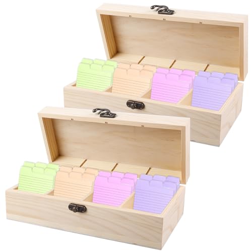 2 Stück A8 Karteikarten Boxen Holz, Karteibox 25*9.5*7cm, Lernkarteibox Vokabeln Karteikarten Holz mit Deckel, Karteikartenbox, Holzkiste für Büro Schulen Und Heim （Karteikarten Nicht im Enthalten） von BAIFULAI