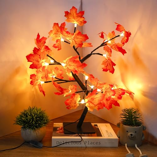 Ahornblatt Baum Lichter 24 LED, 45cm Led Baum Herbstdeko, Blätter LED Lichterbaum, Baumlicht Warmweiß, lichterkette Blätter, Lichterketten für Thanksgiving, Weihnachten, Erntedankfest, Innen Deko von BAIFULAI