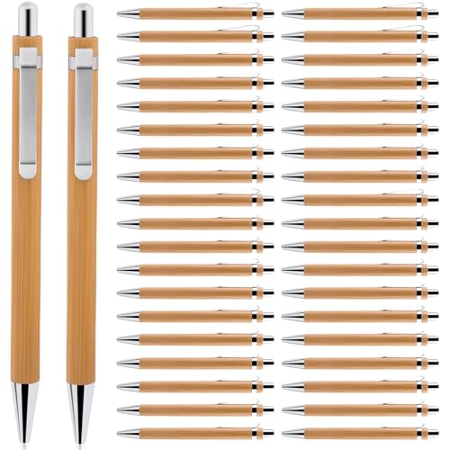 BAIFULAI 40 PCS Holz Kugelschreiber, Wiederverwendbar Kugelschreiber Set, Schreibgerät Bambus Holzkugelschreiber Kugelschreiber Set Ergonomischer, für Schreiben, Journaling, Schule, Bürobedarf von BAIFULAI