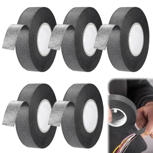 BAIFULAI 5 Stücke Isolierband, 32mm x 15m KFZ Gewebeband, Isolierband Schwarz, Mehrzweck Hitzebeständiges Klebeband Selbstklebendes Auto Kabelbaum Filzband für Auto Kabel Befestigt von BAIFULAI