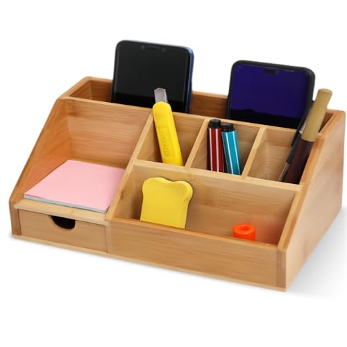 BAIFULAI Schreibtisch Organizer Holz, Desk Organizer mit Schublade, Schreibtischablage Büro Organizer, Stiftebox, multifunktionaler Schreibtischorganizer für Zuhause, Schule und Büro von BAIFULAI