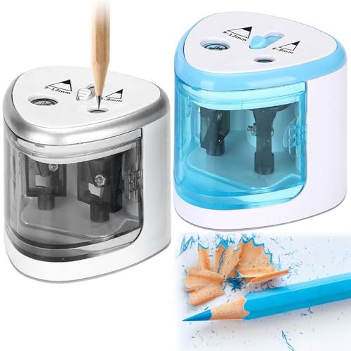 Elektrischer Anspitzer: 2 Stück Doppelloch Elektrischer Spitzer für 6-8mm und 9-12mm, Elektrischer Spitzer Dicke und Dünne Stifte, Bleistiftspitzer Pencil Sharpener für Schulen, Büros, Klassenzimmer von BAIFULAI