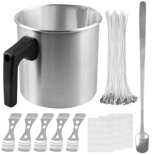 Kerzen Selber Machen Set, Kerzen Gießen Set, 1.2L Kerzenherstellung Topf mit Hitzebeständigem Griff, 1 quadratischer Löffel, 5 Halter mit 3 Löchern, 60 Kerzendochte, 60 Blatt weiße Klebepunkte von BAIFULAI