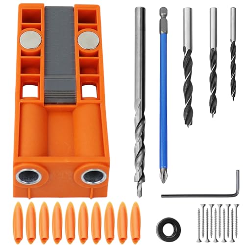 Pocket Hole Jig Set, Bohrhilfe,Taschen-Dübelloch Klemmen Vorrichtungs Set, Holzbearbeitung Verstellbarer Sacklochbohrer, Dübelhilfe Bohrlehre Zum Bohren Von Taschenlöchern Und Schräglöchern von BAIFULAI