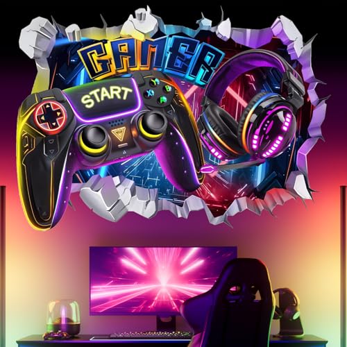 3D Gamer Poster, 3D Wandtattoo Gamer, 3D Gamer Wandaufkleber, Wandaufkleber 3D Gaming, Gaming Controller Wandsticker, Gamer Controller Wandtattoos, Controller Vinyl Wandsticker, für Spielzimmer Deko von BAISHUWU