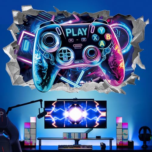 3D Wandtattoo Gamer, 3D Game Wandaufkleber, Wandtattoo Kinderzimmer Jungen, Bunte Gamer Poster, Wandtattoo Junge Teenager, Gaming Controller Videospiel Wandsticker für Jugendzimmer Deko Geschenk von BAISHUWU