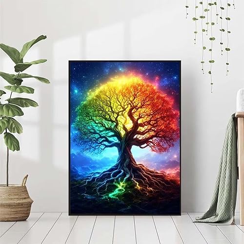 5D Diamond Painting Baum Diamant Painting Bilder, Sternenhimmel Diamond Painting Erwachsene Kinder DIY Runde Kristall Diamond Art Stickerei Basteln Set, Wohnzimmer Schlafzimmer Wanddeko 80x110cm 5-P von BAIYAACO