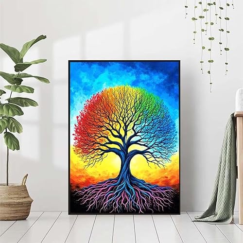 5D Diamond Painting Baum Diamant Painting Bilder Erwachsene, Landschaft Diamond Painting Set, Diamond Painting Klein 70x95cm, DIY Runde Full Drill Cross Stickerei Basteln für Home Room Wall Decor von BAIYAACO