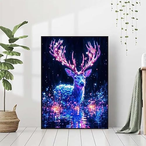 5D Diamond Painting Blume Diamant Painting Bilder, Reh Diamond Painting Erwachsene Kinder DIY Runde Kristall Diamond Art Stickerei Painting Basteln Set, Wohnzimmer Schlafzimmer Wanddeko 80x100cm A-0 von BAIYAACO