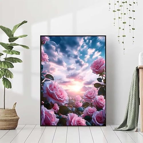 5D Diamond Painting Blume Diamant Painting Bilder, Rose Diamond Painting Erwachsene Kinder DIY Runde Kristall Diamond Art Stickerei Painting Basteln Set, Wohnzimmer Schlafzimmer Wanddeko 60x80cm O-0 von BAIYAACO